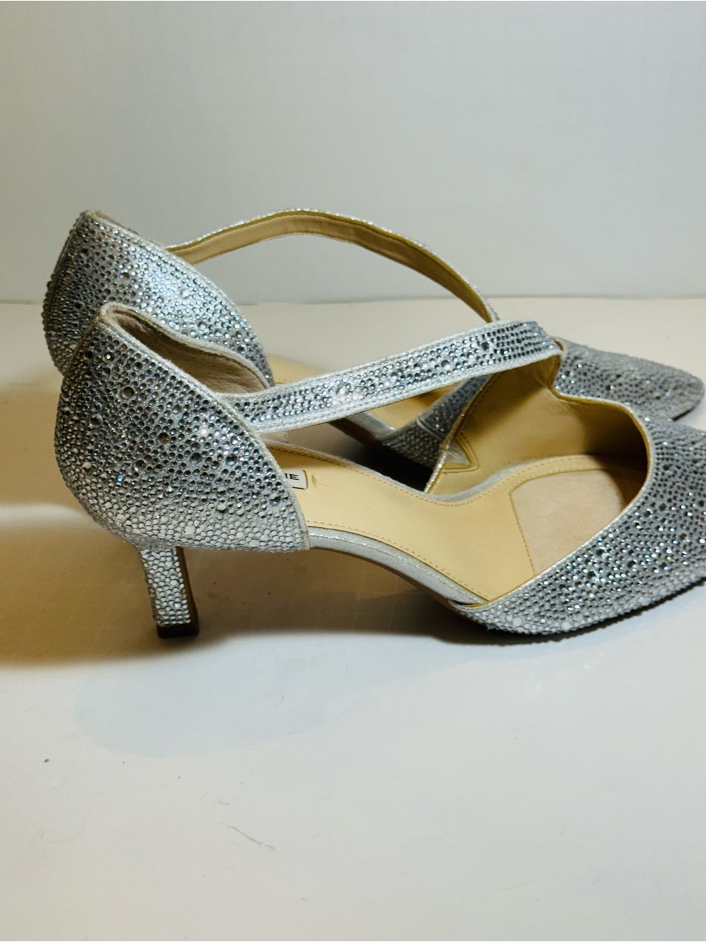 Alex Marie Rhinestone D’Orsay Heels Silver Crystal Pointed Toe Pumps 8M - Picture 5 of 7